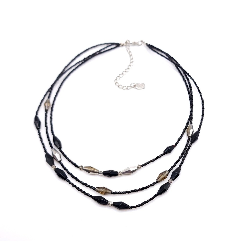 You & I Triple Strand Black Beaded Necklace Layered Choker